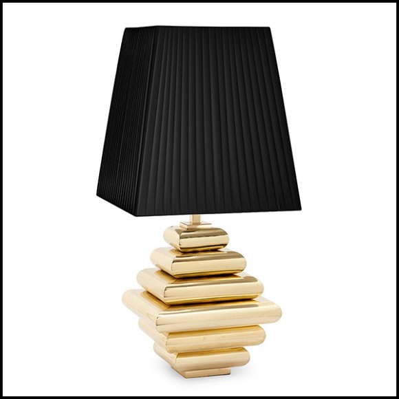 Table lamp with gilded metal base with pleated black lampshade 162-Cosma