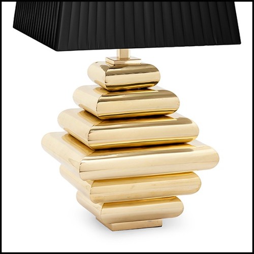 Lampe avec base en acier finition gold avec abat-jour plissé noir 162-Cosma