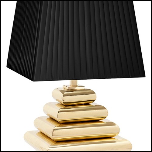 Lampe avec base en acier finition gold avec abat-jour plissé noir 162-Cosma