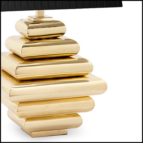 Lampe avec base en acier finition gold avec abat-jour plissé noir 162-Cosma