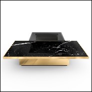 Coffee table with polished brass structure and black marble top and with smoked glass top 164-Gaius