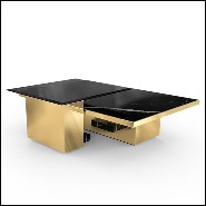 Coffee table with polished brass structure and black marble top and with smoked glass top 164-Gaius