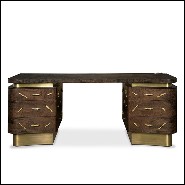 Desk with wooden structure with solid walnut veneer in matte finish with solid brass details 155-Tarius