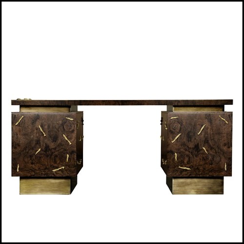 Bureau en bois massif avec placage de noyer finition mate et détails en laiton poli 155-Tarius