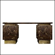 Bureau en bois massif avec placage de noyer finition mate et détails en laiton poli 155-Tarius