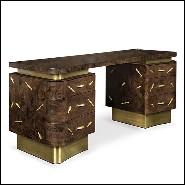 Bureau en bois massif avec placage de noyer finition mate et détails en laiton poli 155-Tarius