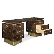 Desk with wooden structure with solid walnut veneer in matte finish with solid brass details 155-Tarius