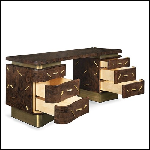 Bureau en bois massif avec placage de noyer finition mate et détails en laiton poli 155-Tarius