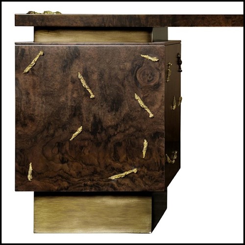 Desk with wooden structure with solid walnut veneer in matte finish with solid brass details 155-Tarius