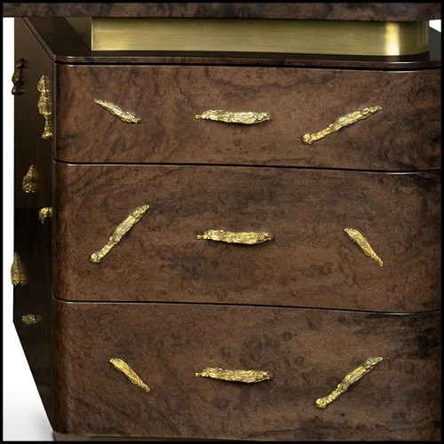 Desk with wooden structure with solid walnut veneer in matte finish with solid brass details 155-Tarius