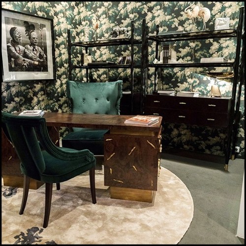 Desk with wooden structure with solid walnut veneer in matte finish with solid brass details 155-Tarius