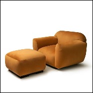 Fauteuil et repose-pieds rembourrés et couverts avec tissu en velours coloris orange fané 155-Theodor Set