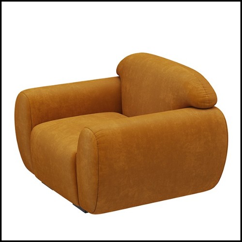 Fauteuil et repose-pieds rembourrés et couverts avec tissu en velours coloris orange fané 155-Theodor Set