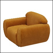 Fauteuil et repose-pieds rembourrés et couverts avec tissu en velours coloris orange fané 155-Theodor Set