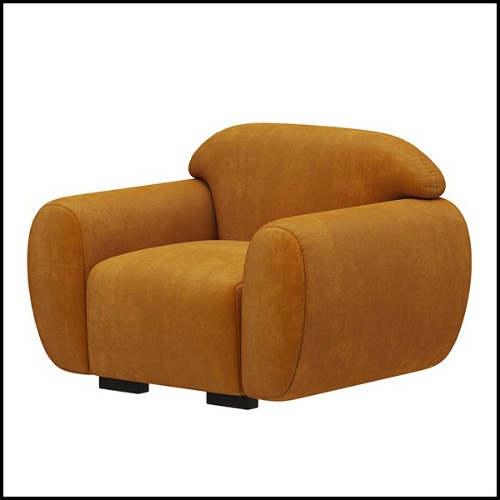 Fauteuil et repose-pieds rembourrés et couverts avec tissu en velours coloris orange fané 155-Theodor Set