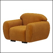 Fauteuil et repose-pieds rembourrés et couverts avec tissu en velours coloris orange fané 155-Theodor Set