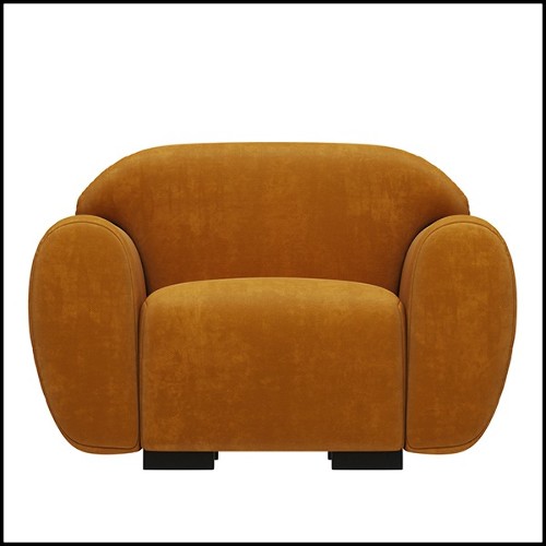 Armchair and stool set upholstered and covered with cotton velvet fabric in fadded orange finish 155-Theodor Set