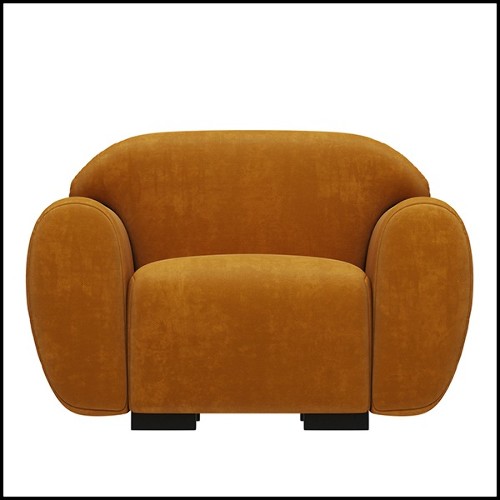 Fauteuil et repose-pieds rembourrés et couverts avec tissu en velours coloris orange fané 155-Theodor Set