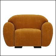 Fauteuil et repose-pieds rembourrés et couverts avec tissu en velours coloris orange fané 155-Theodor Set