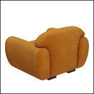 Fauteuil et repose-pieds rembourrés et couverts avec tissu en velours coloris orange fané 155-Theodor Set