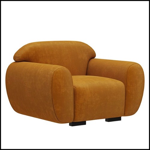Armchair and stool set upholstered and covered with cotton velvet fabric in fadded orange finish 155-Theodor Set