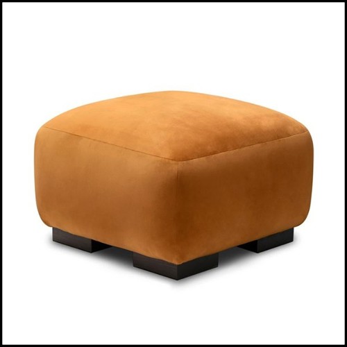 Armchair and stool set upholstered and covered with cotton velvet fabric in fadded orange finish 155-Theodor Set