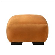 Fauteuil et repose-pieds rembourrés et couverts avec tissu en velours coloris orange fané 155-Theodor Set