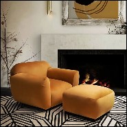 Fauteuil et repose-pieds rembourrés et couverts avec tissu en velours coloris orange fané 155-Theodor Set