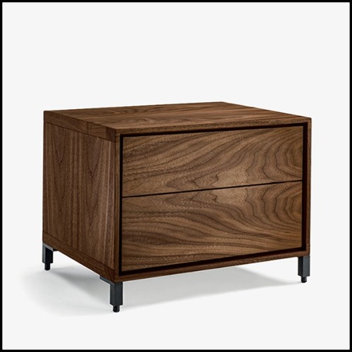 Nightstand with structure in solid walnut wood with 2 drawers 154-Dina Walnut