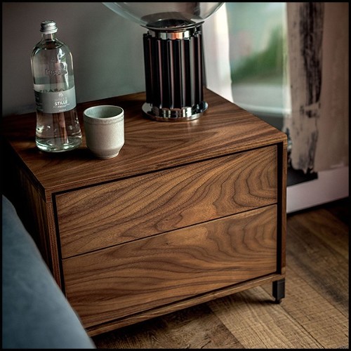 Nightstand with structure in solid walnut wood with 2 drawers 154-Dina Walnut