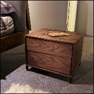 Nightstand with structure in solid walnut wood with 2 drawers 154-Dina Walnut