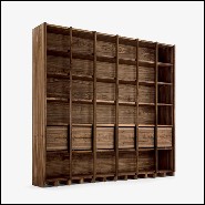 Bibliothèque avec structure en noyer massif avec étagères modulables et tiroirs 154-Library