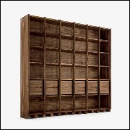 Bookcase with solid walnut wood structure with modular shelves and drawers 154-Library