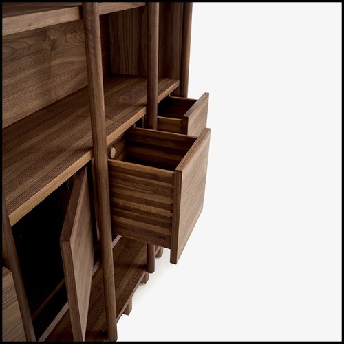 Bibliothèque avec structure en noyer massif avec étagères modulables et tiroirs 154-Library