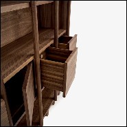 Bibliothèque avec structure en noyer massif avec étagères modulables et tiroirs 154-Library