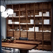 Bookcase with solid walnut wood structure with modular shelves and drawers 154-Library