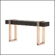 Console avec plateau en eucalyptus finition fumé mate et base en acier inoxydable poli finition cuivrée 174-Reed