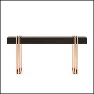 Console avec plateau en eucalyptus finition fumé mate et base en acier inoxydable poli finition cuivrée 174-Reed