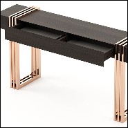 Console avec plateau en eucalyptus finition fumé mate et base en acier inoxydable poli finition cuivrée 174-Reed