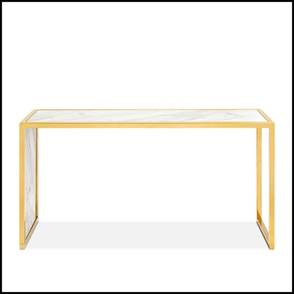 Console with polished steel structure in gold finish and with white marble top 162-Romero White