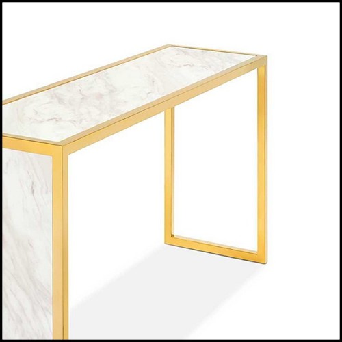 Console with polished steel structure in gold finish and with white marble top 162-Romero White