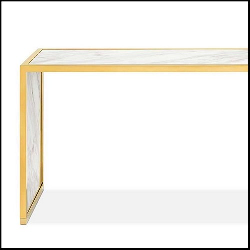 Console with polished steel structure in gold finish and with white marble top 162-Romero White
