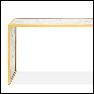 Console with polished steel structure in gold finish and with white marble top 162-Romero White