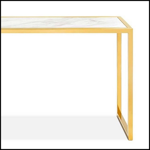 Console avec structure en acier finition gold et avec plateau en marbre blanc 162-Romero Blanc