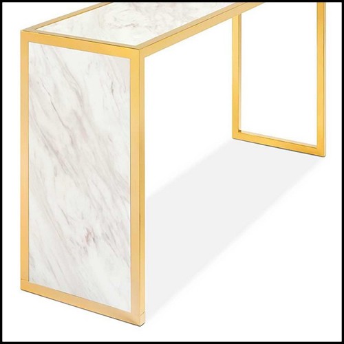Console with polished steel structure in gold finish and with white marble top 162-Romero White