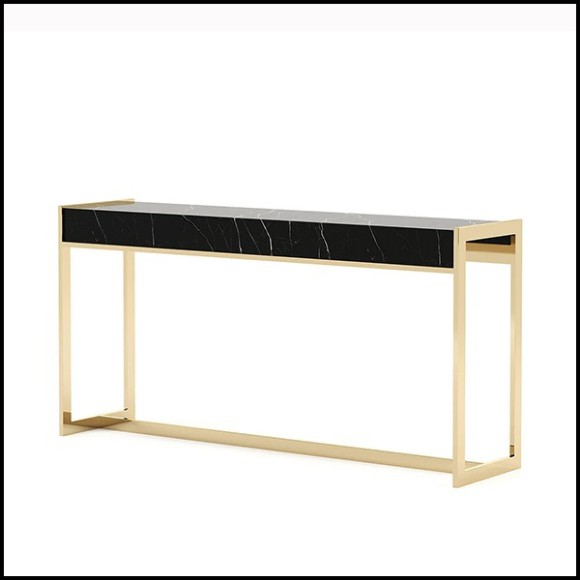 Console avec plateau en marbre noir Sahara et avec structure en acier inoxydable poli finition gold 174-Tanja