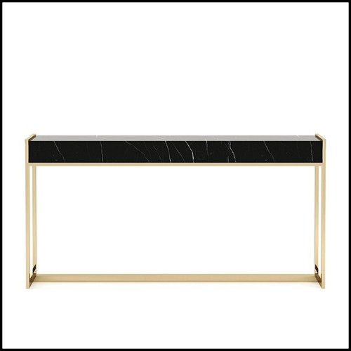 Console avec plateau en marbre noir Sahara et avec structure en acier inoxydable poli finition gold 174-Tanja