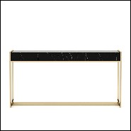 Console avec plateau en marbre noir Sahara et avec structure en acier inoxydable poli finition gold 174-Tanja