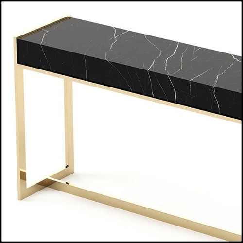 Console avec plateau en marbre noir Sahara et avec structure en acier inoxydable poli finition gold 174-Tanja