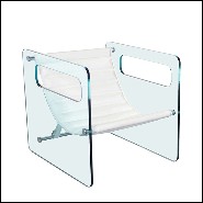 Armchair with left and right sides in clear glass and with seat with white genuine leather 194-Aera
